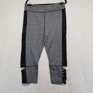 Fit Republic 2XL Athletic Legging Gray Black Sheer Panel Workout Yoga Gym